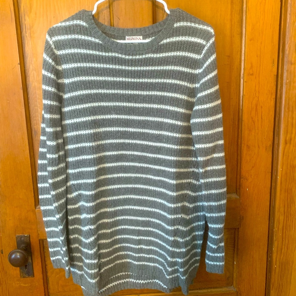 Gray & White Stripped Knitted Sweater